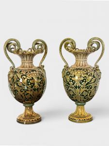 Pair of "Luca della Robbia" lustre ceramic vases – Gualdo Tadino, 20th Century.